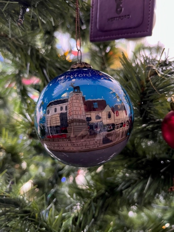 Blue hand painted glass bauble with gift box