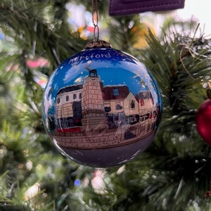 Blue hand painted glass bauble with gift box