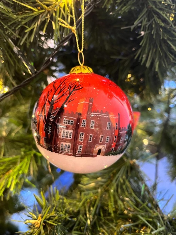 Red hand painted glass bauble with gift box